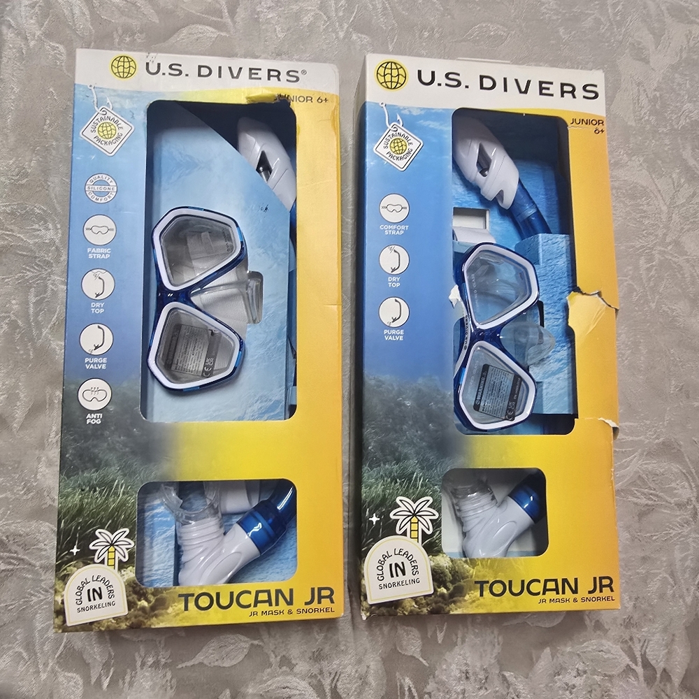 Lot Of 2 U.S Divers Toucan Jr Combo Mask Submersible Snorkel Junior 6+ Beachcore